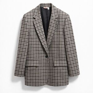 ALIA BLAZER Houndstooth Tailored Single Button Career Jacket